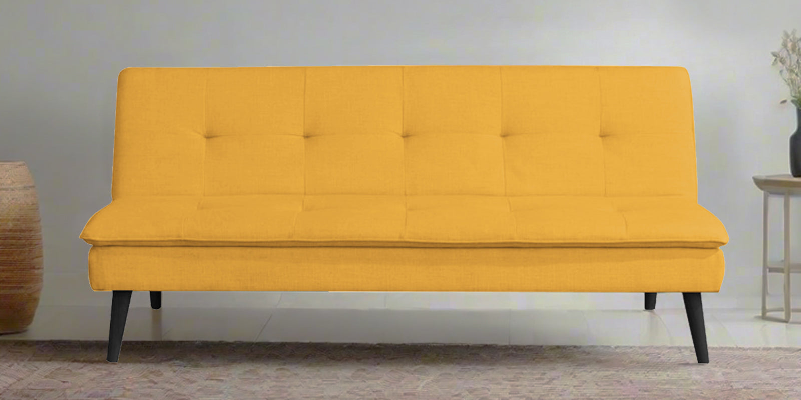 Toner Fabric 3 Seater Convertible Sofa Cum Bed In Bold Yellow Colour - Febonic Living