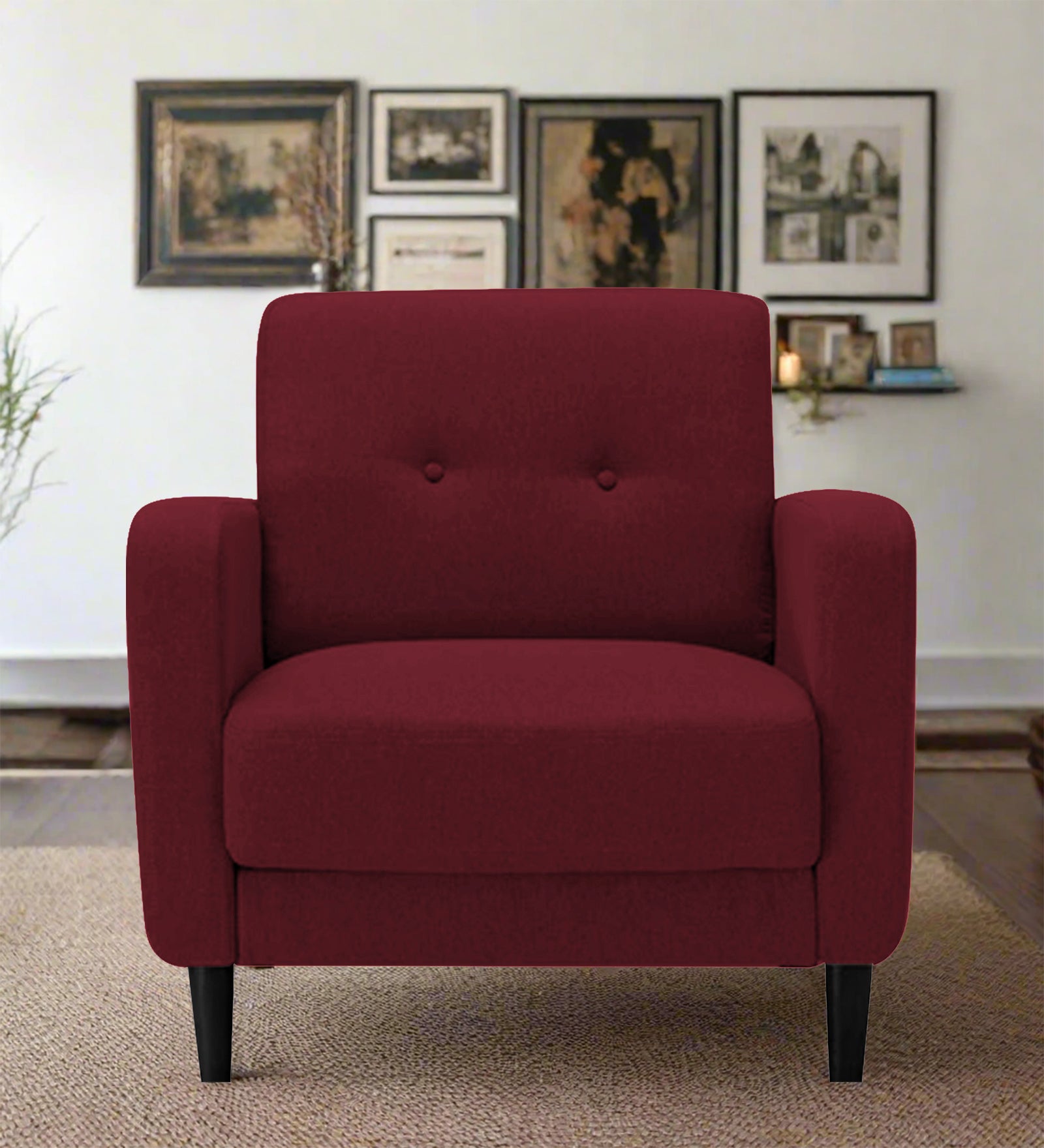 Marq Fabric 1 Seater Sofa in Blood Maroon Colour