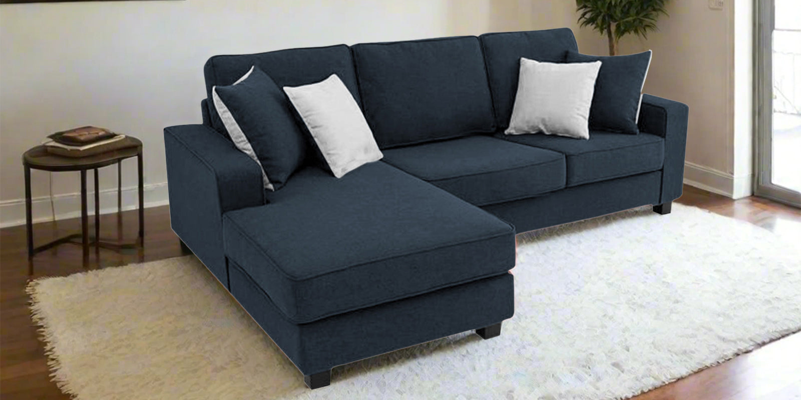 Ladybug Fabric RHS Sectional Sofa (2+Lounger) In Denim Blue Colour - Febonic Living