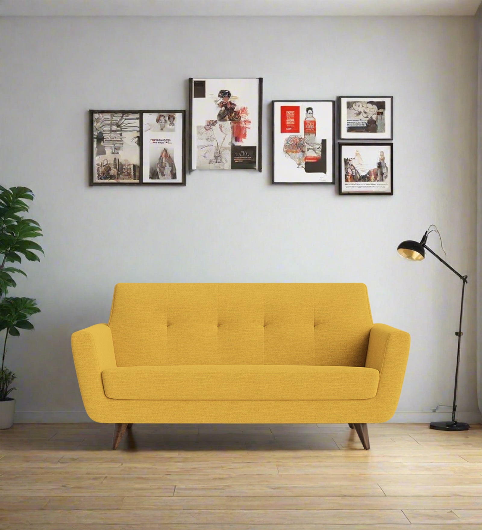 Jasmin Fabric 2 Seater Sofa In Bold Yellow Colour - Febonic Living