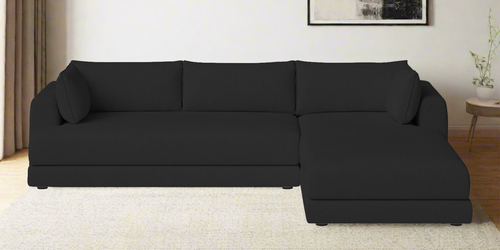 Ziggy Fabric LHS Sectional Sofa (3+Lounger) In Bitter Black Colour - Febonic Living