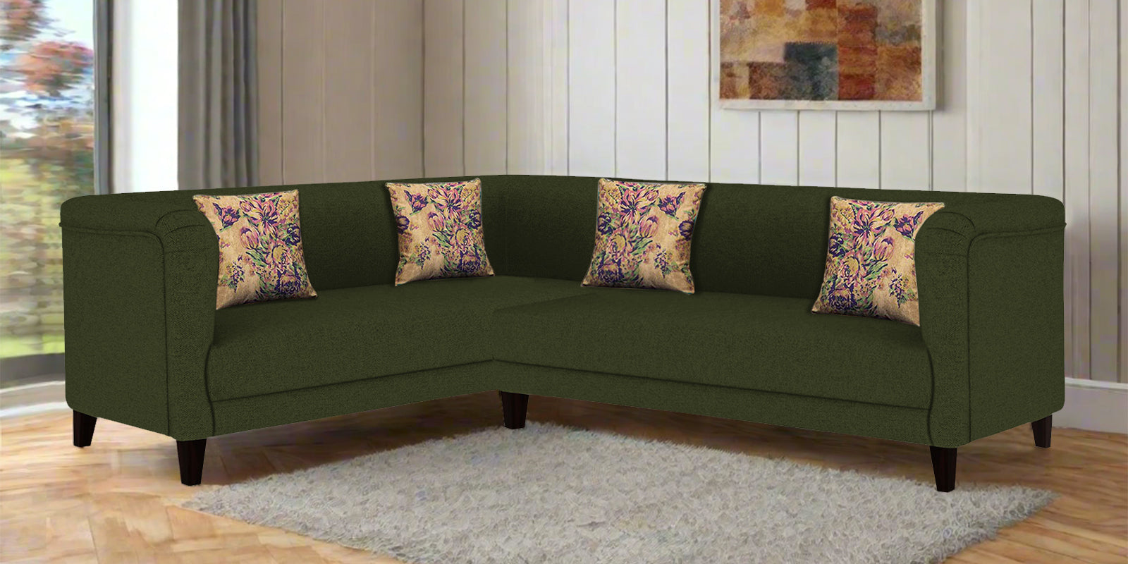 Niki Fabric Corner Sofa In Olive Green Colour - Febonic Living