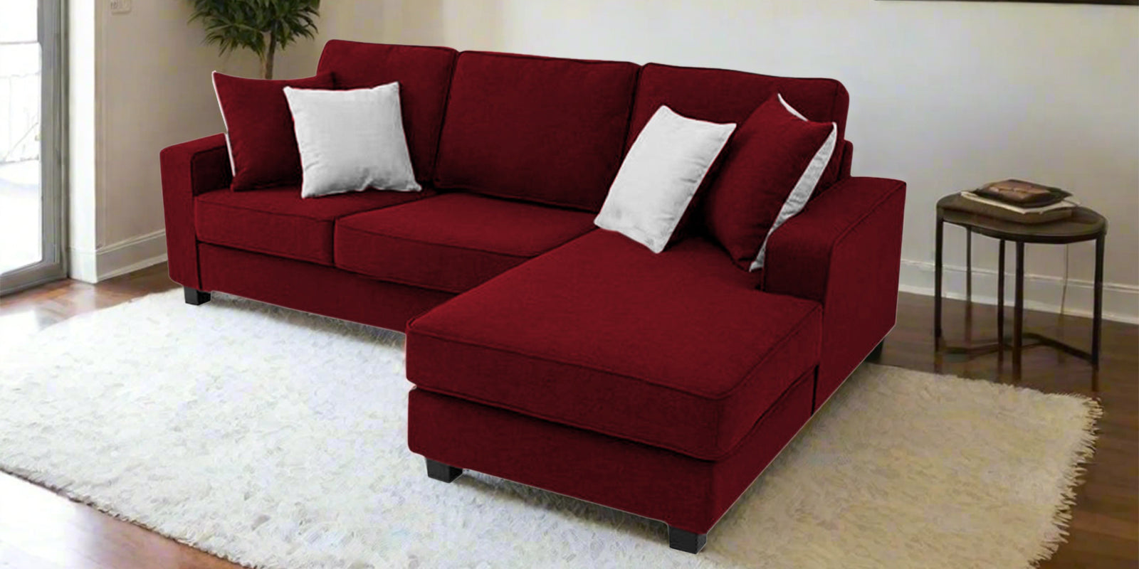 Ladybug Fabric LHS Sectional Sofa (2+Lounger) In Ruby Red Colour - Febonic Living