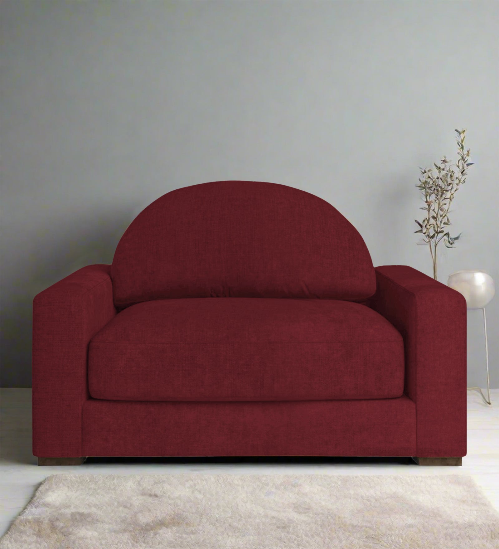 Dara Fabric 1 Seater Sofa In Blood Maroon Colour