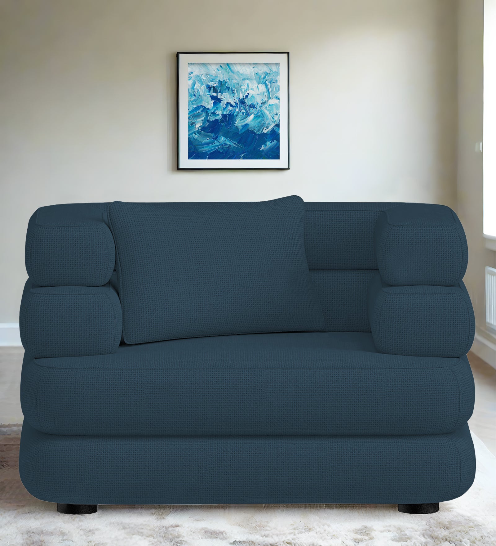Wener Fabric 1 Seater Sofa In Cool Blue Colour - Febonic Living