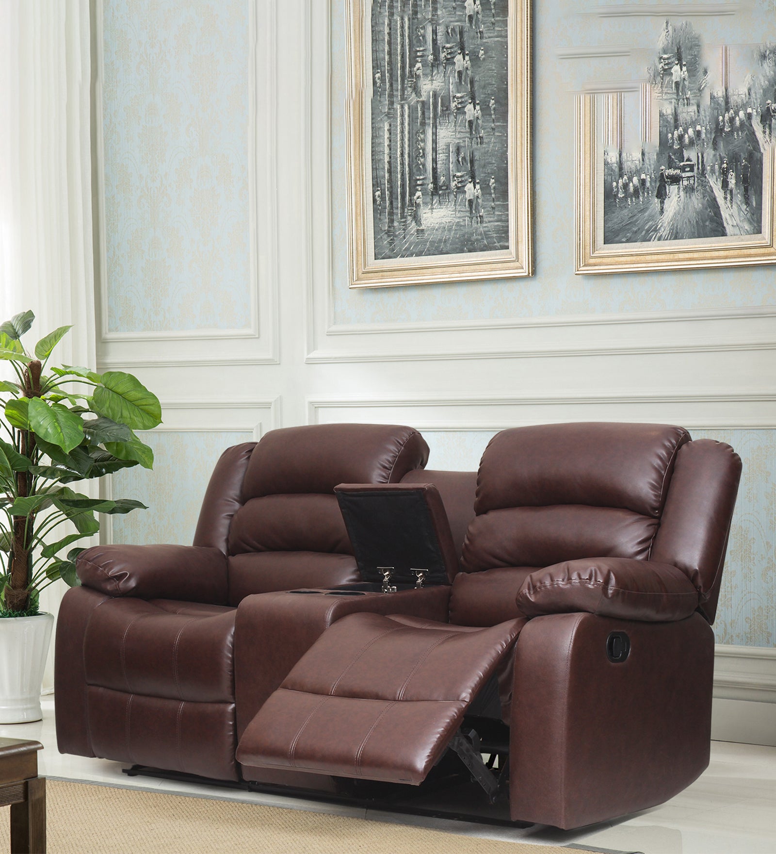 Burdy Leatherette 2 Seater Motorized Recliner In Wine Brown Colour - Febonic Living