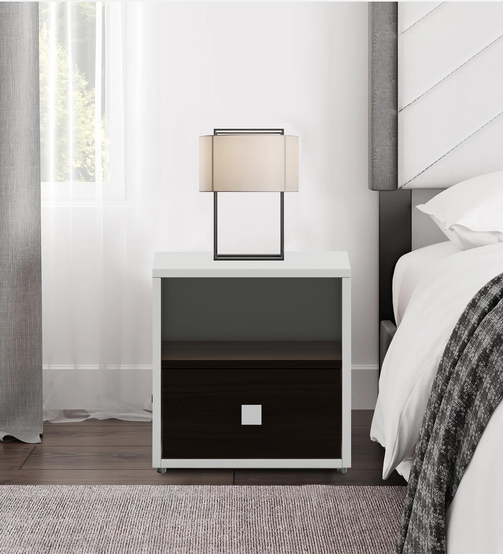 Fenn Bedside Table With Drawer in Wenge & Frosty White Finish - Febonic Living
