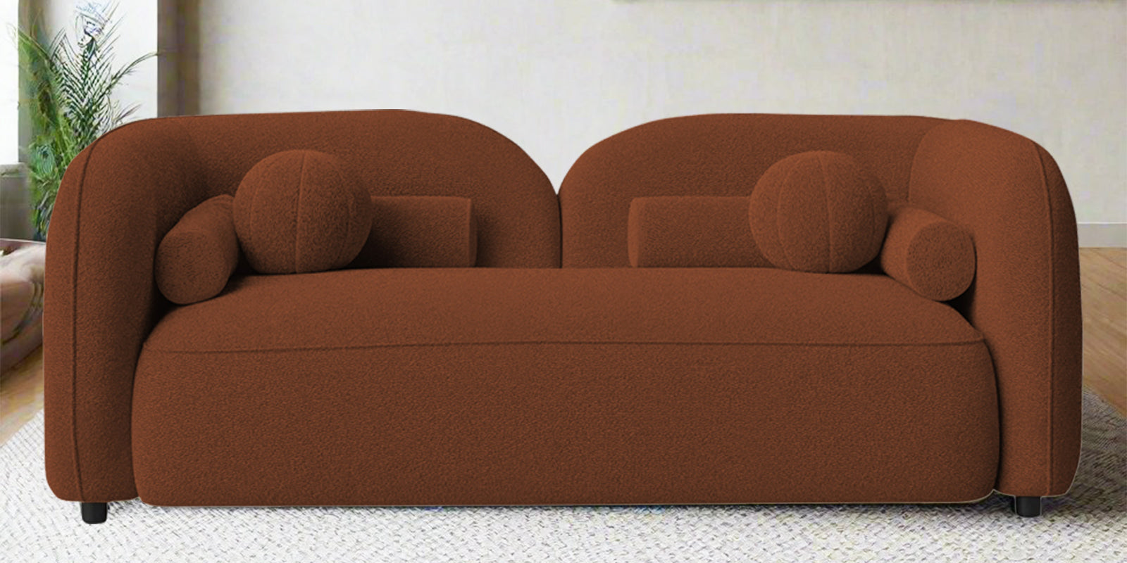 Corny Boucle Fabric 2 Seater Sofa In Rust Orange Colour - Febonic Living