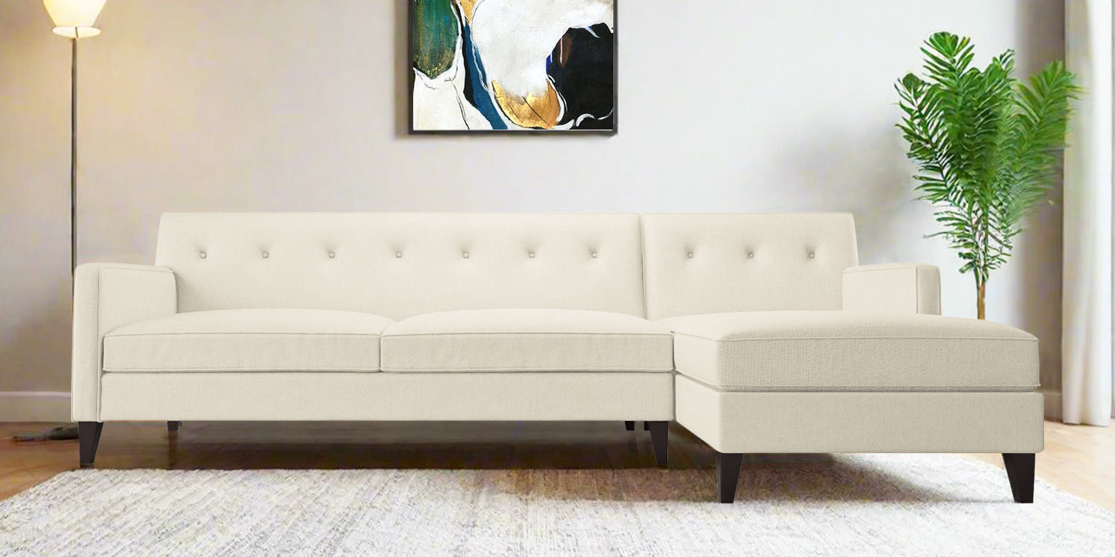 Miller Fabric LHS Sectional Sofa (3+Lounger) In Ivory Cream Colour - Febonic Living