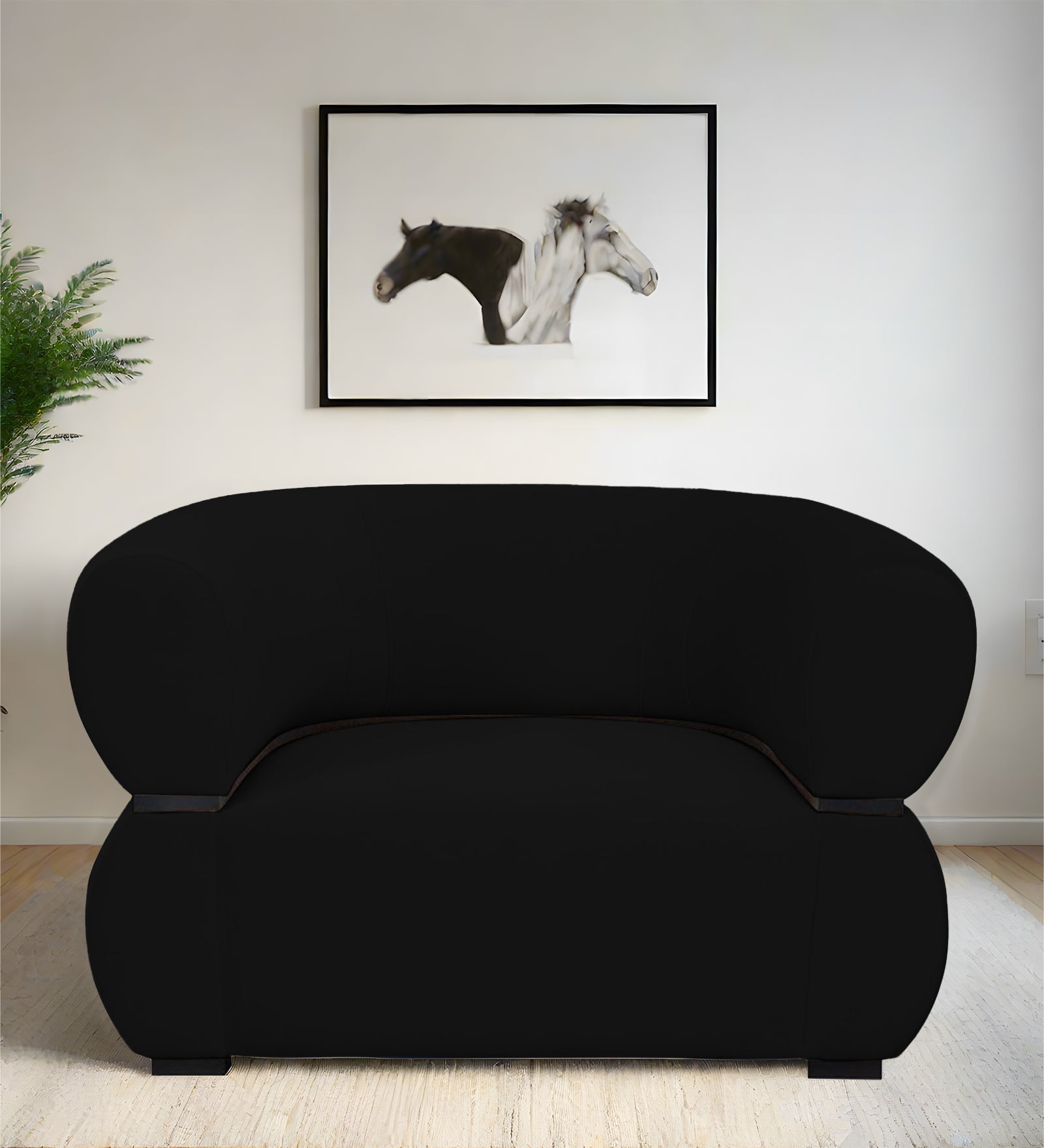 Kula Velvet 1 Seater Sofa In Adam Black Colour - Febonic Living