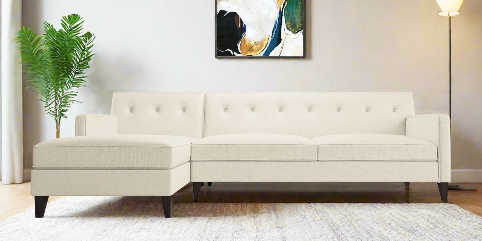 Miller Fabric RHS Sectional Sofa (3+Lounger) In Ivory Cream Colour - Febonic Living