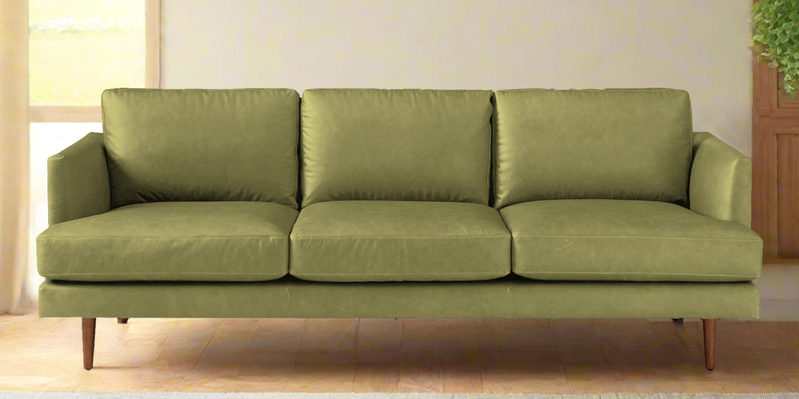 Sterio Leatherette 3 Seater Sofa In Spring Green Colour - Febonic Living