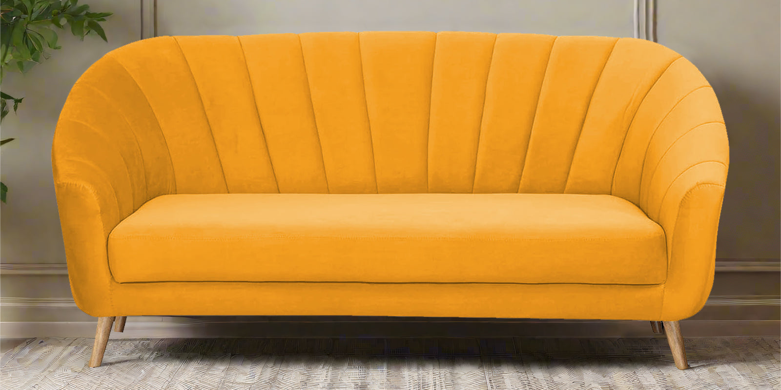 Kaylee Velvet 3 Seater Sofa In Safforn Yellow Colour - Febonic Living
