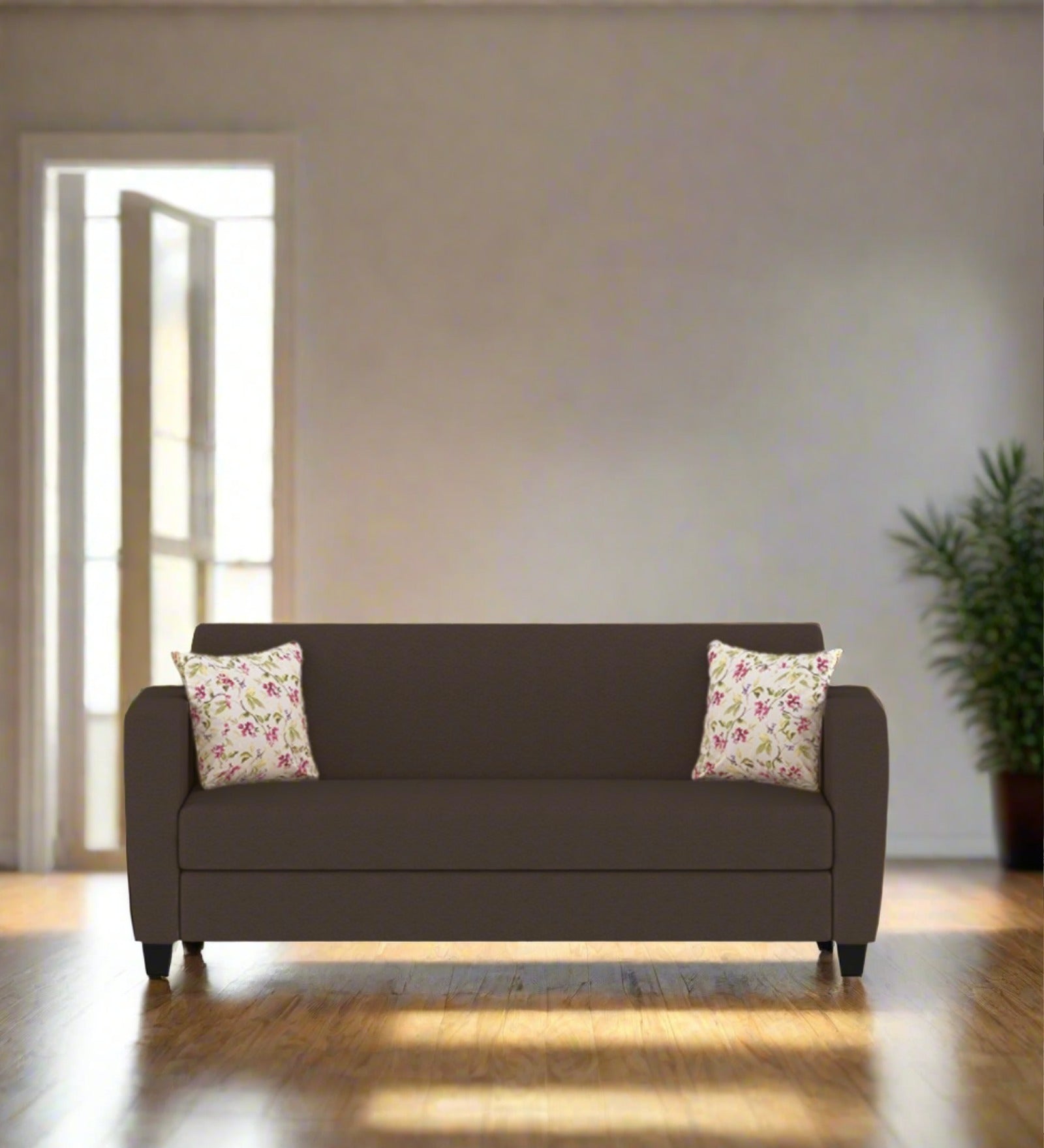 Gozi Fabric 3 Seater Sofa In Coffee Brown Colour - Febonic Living