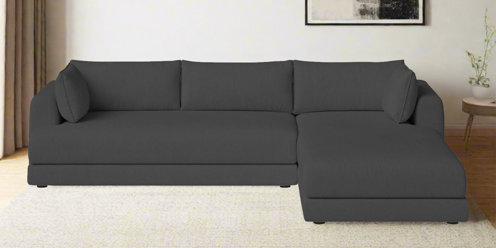 Ziggy Fabric LHS Sectional Sofa (3+Lounger) In Stone Grey Colour - Febonic Living