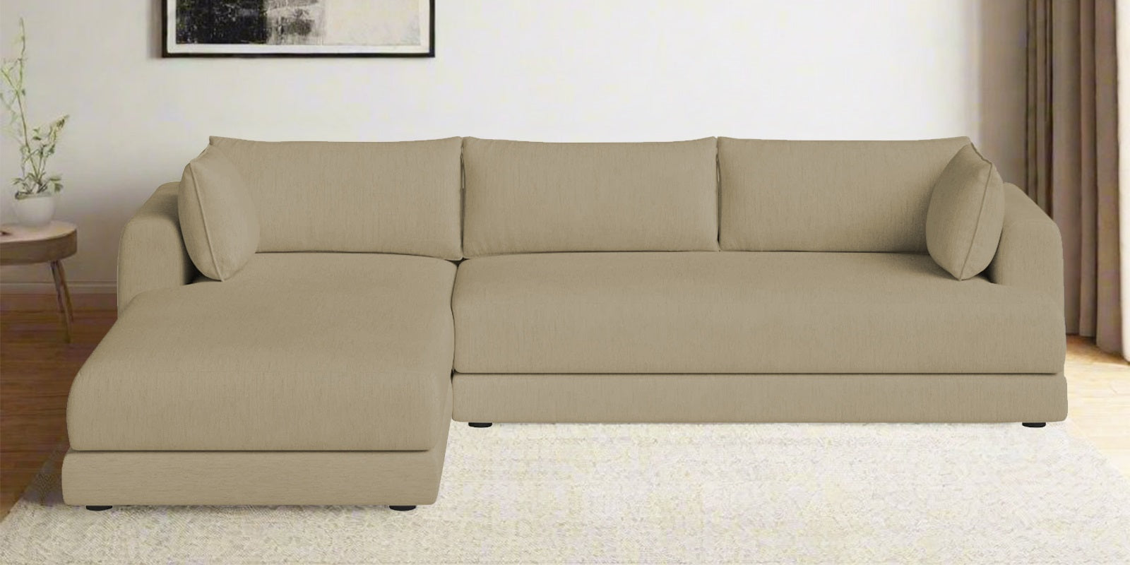 Ziggy Fabric RHS Sectional Sofa (3+Lounger) In Honey Beige Colour - Febonic Living