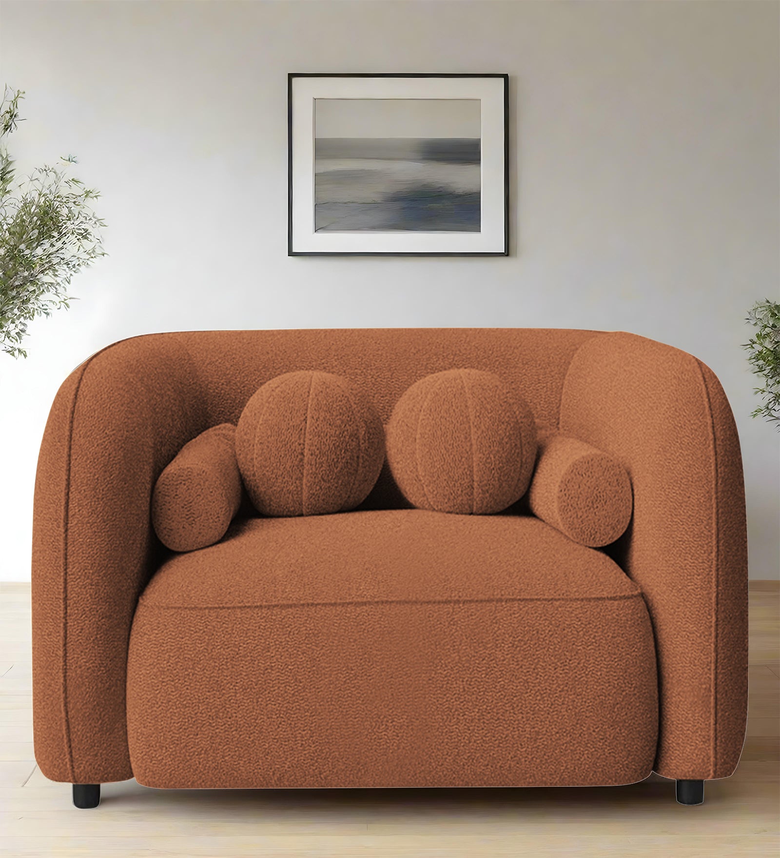 Corny Boucle Fabric 1 Seater Sofa In Light Orange Colour - Febonic Living
