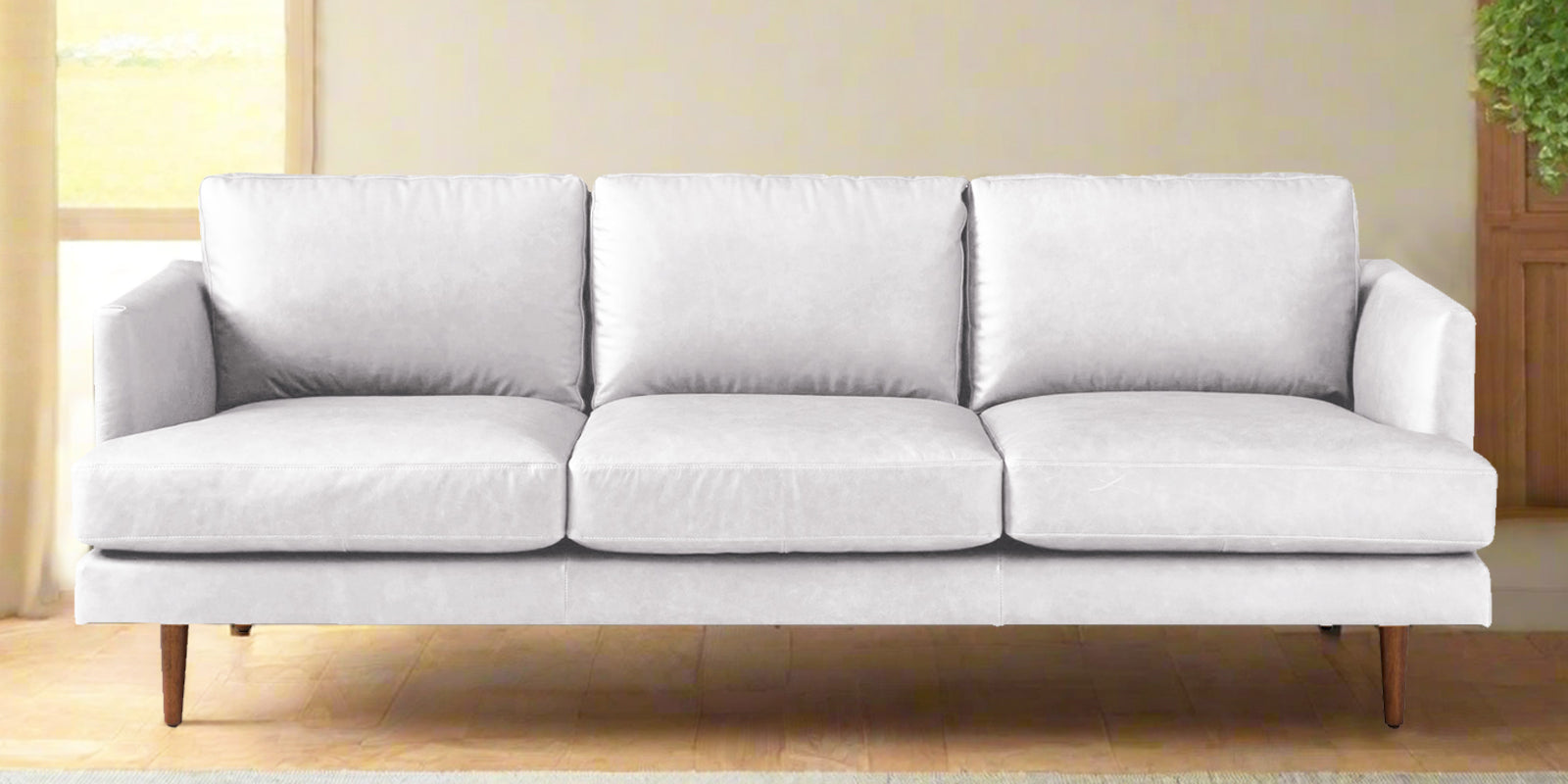 Sterio Leatherette 3 Seater Sofa In Cream White Colour - Febonic Living