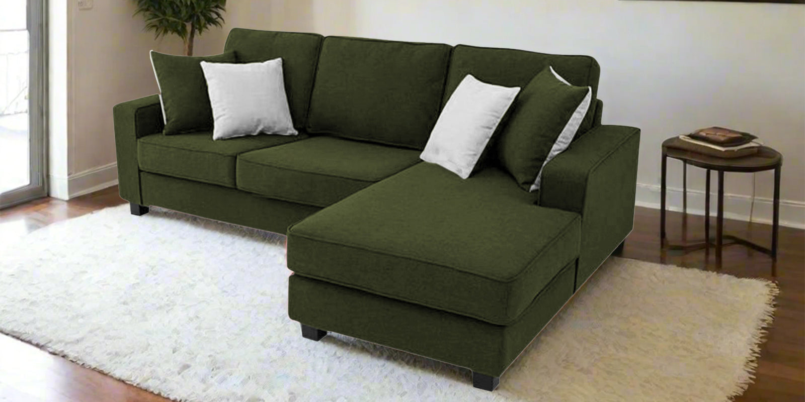 Ladybug Fabric LHS Sectional Sofa (2+Lounger) In Olive Green Colour - Febonic Living