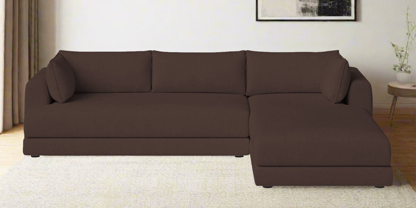 Ziggy Fabric LHS Sectional Sofa (3+Lounger) In Caramel Brown Colour - Febonic Living