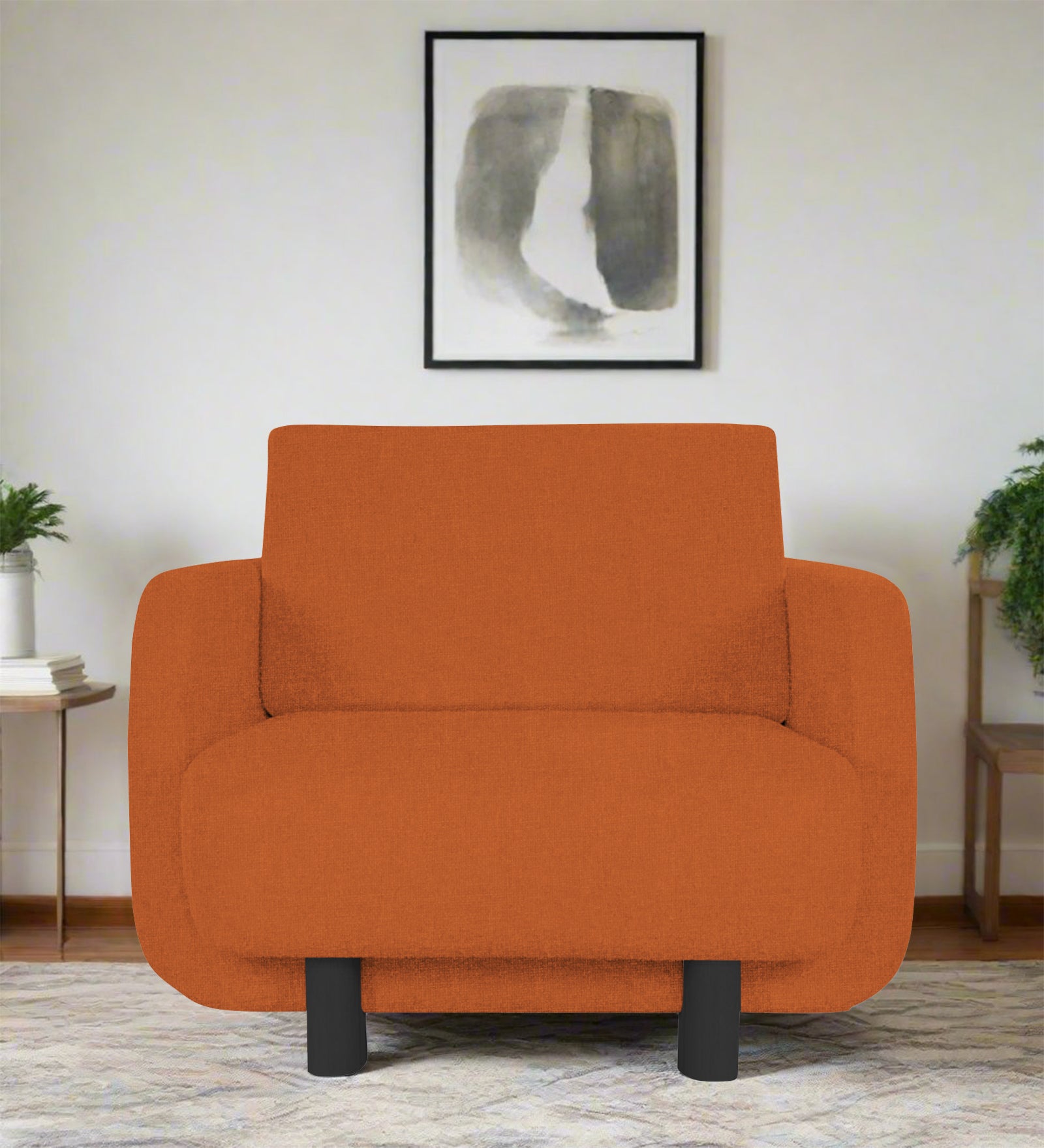 Varu Fabric 1 Seater Sofa In Vivid Orange Colour - Febonic Living