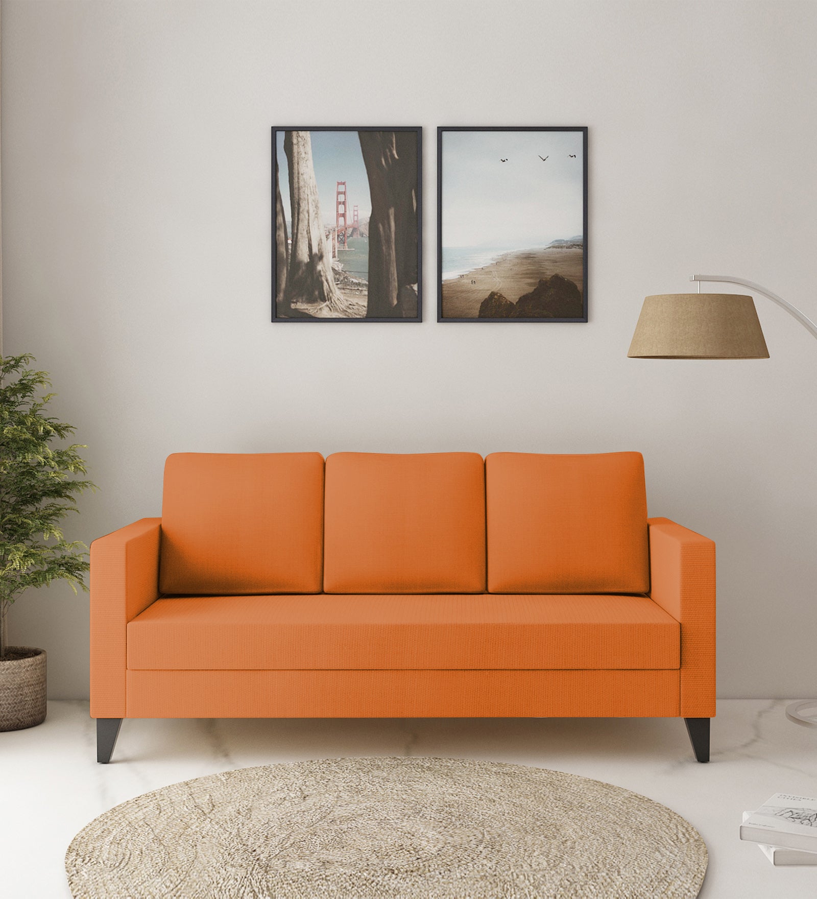 Nori Fabric 3 Seater Sofa In Dark Orange Colour - Febonic Living