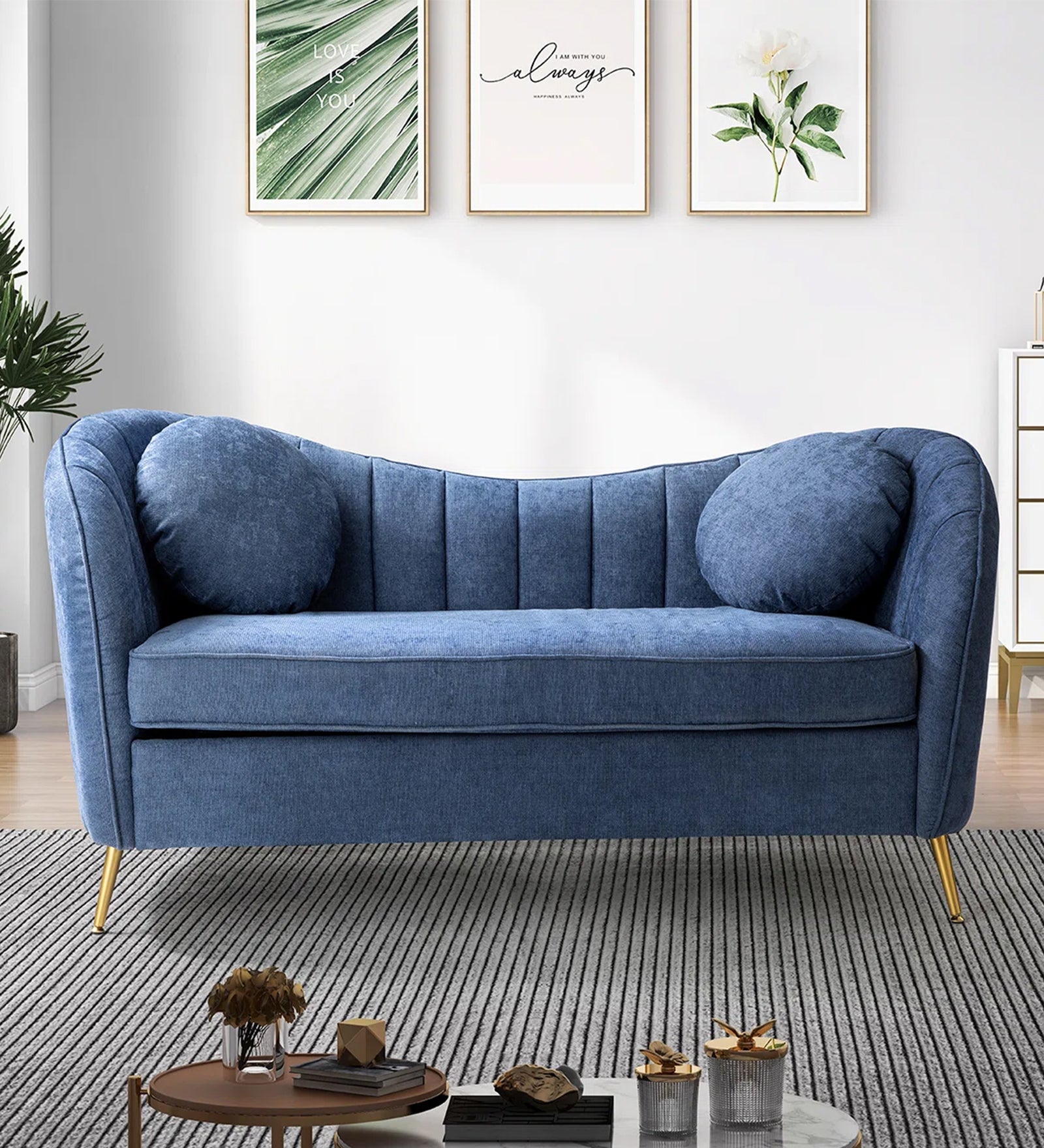 Sidewell Fabric 2 Seater Sofa In Royal blue Colour - Febonic Living