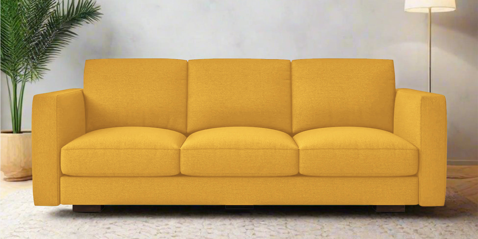 Messy Fabric 3 Seater Sofa In Bold Yellow Colour - Febonic Living