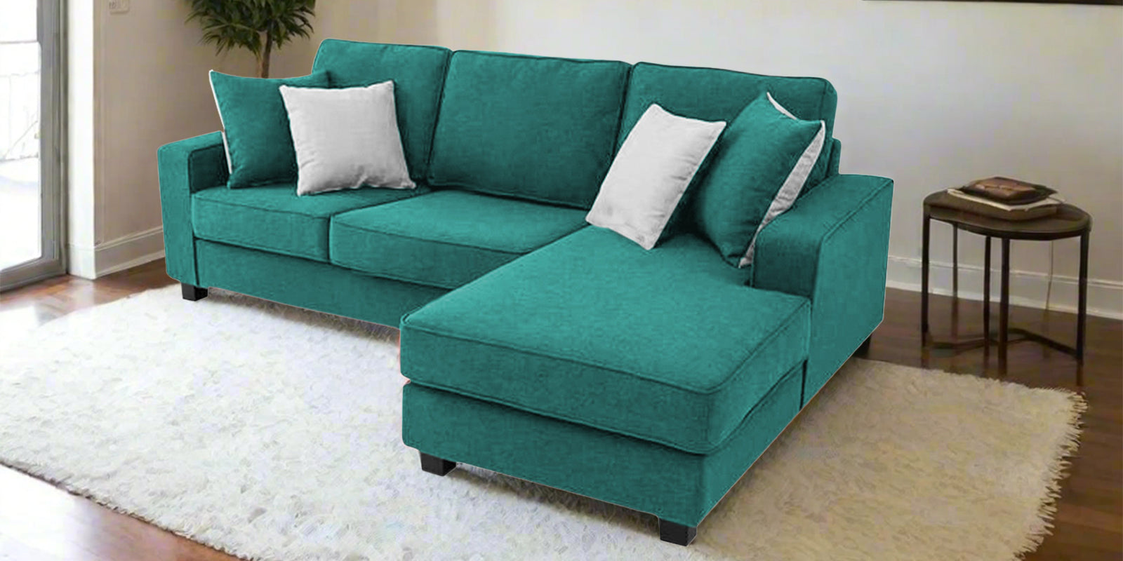 Ladybug Fabric LHS Sectional Sofa (2+Lounger) In Sea Green Colour - Febonic Living