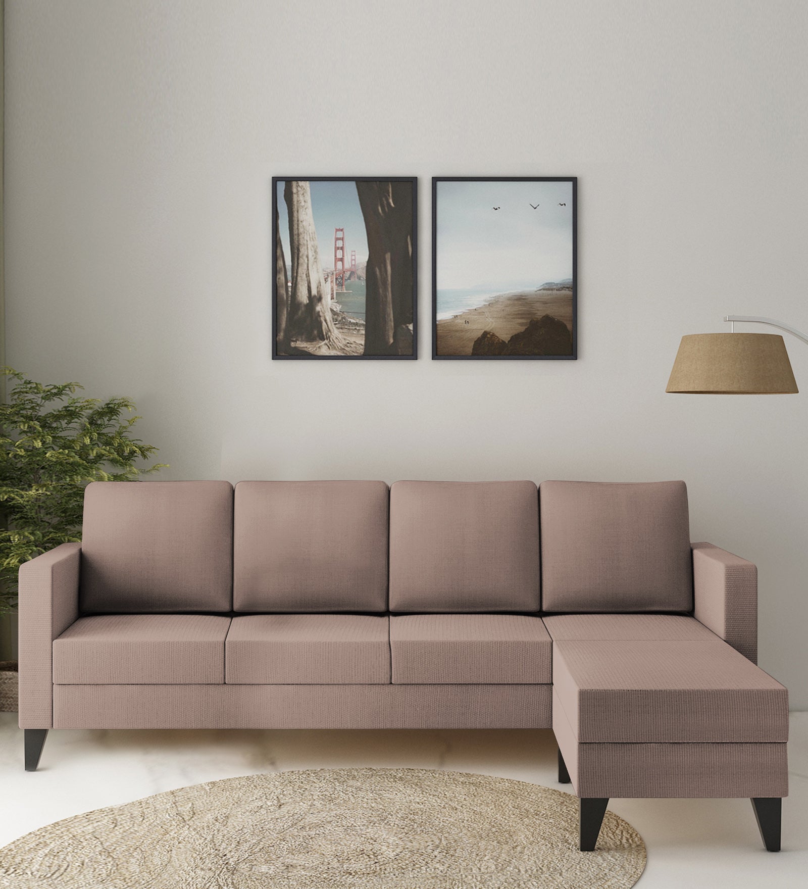 Nori Fabric LHS Sectional Sofa (3+Lounger) In Kadhi Beige Colour - Febonic Living