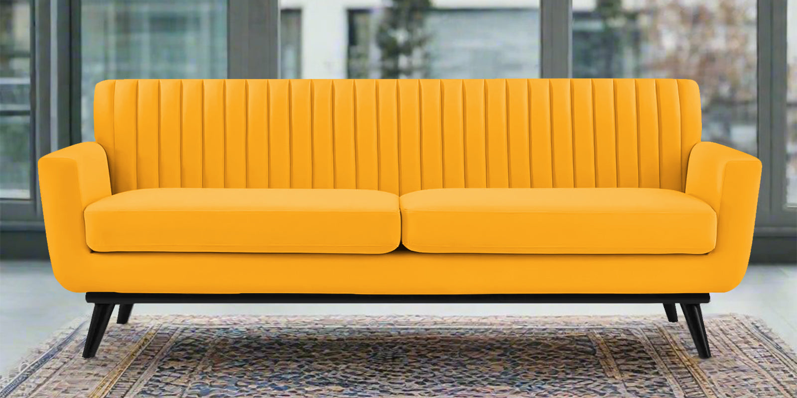 Tucker Velvet 3 Seater Sofa In Safforn Yellow Colour - Febonic Living
