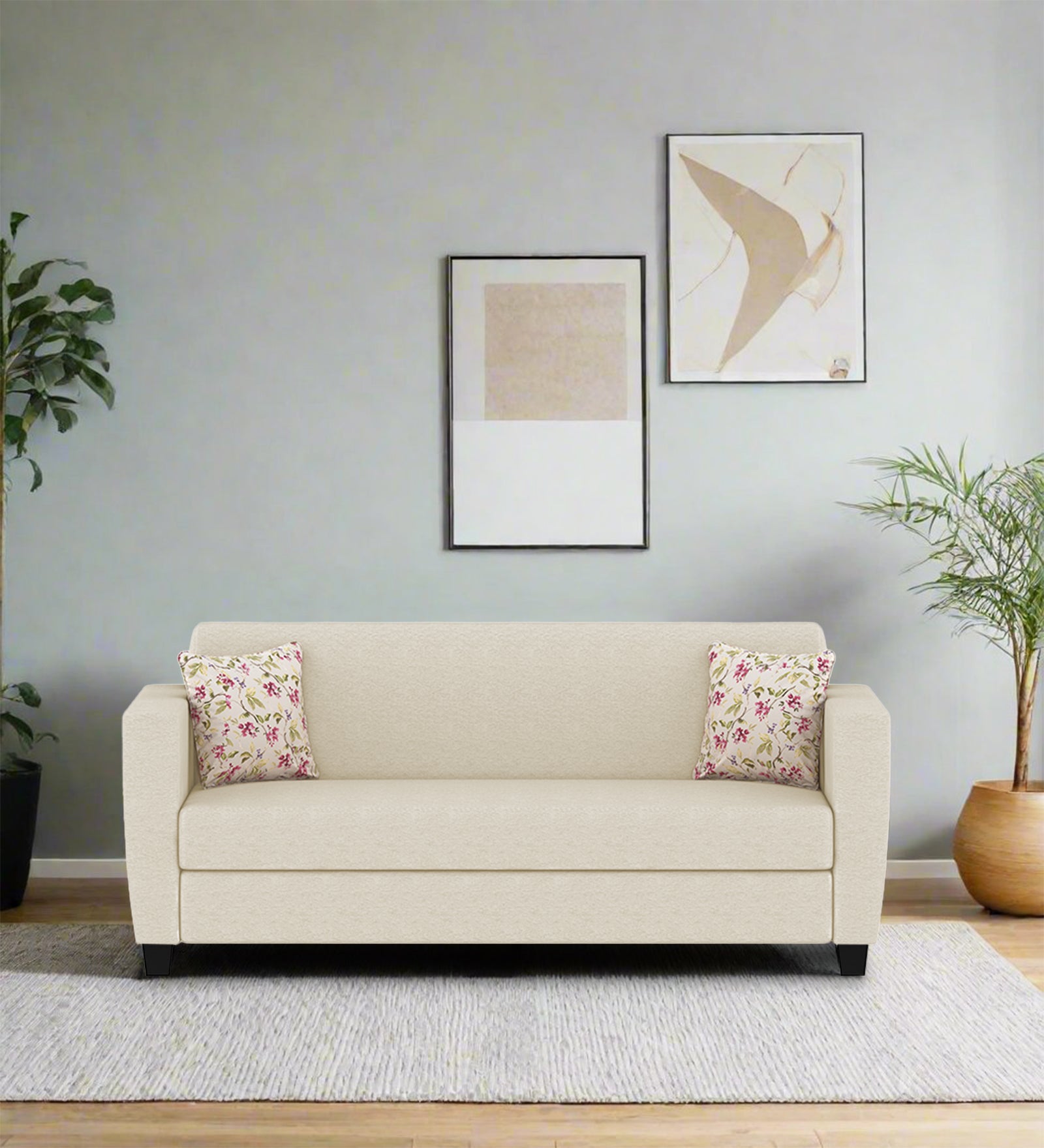 Gozi Fabric 3 Seater Sofa In Ivory Cream Colour - Febonic Living