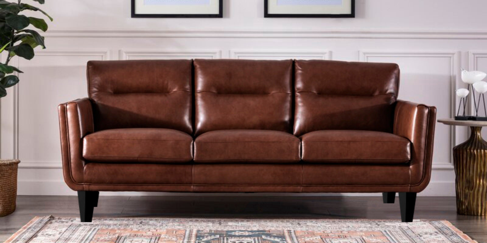 Kiko Leatherette 3 Seater Sofa In Lama Brown Colour - Febonic Living
