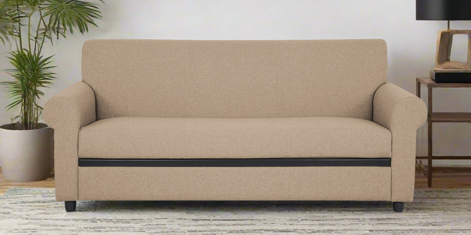 Ribby Fabric 3 Seater Sofa in Olive Beige Colour