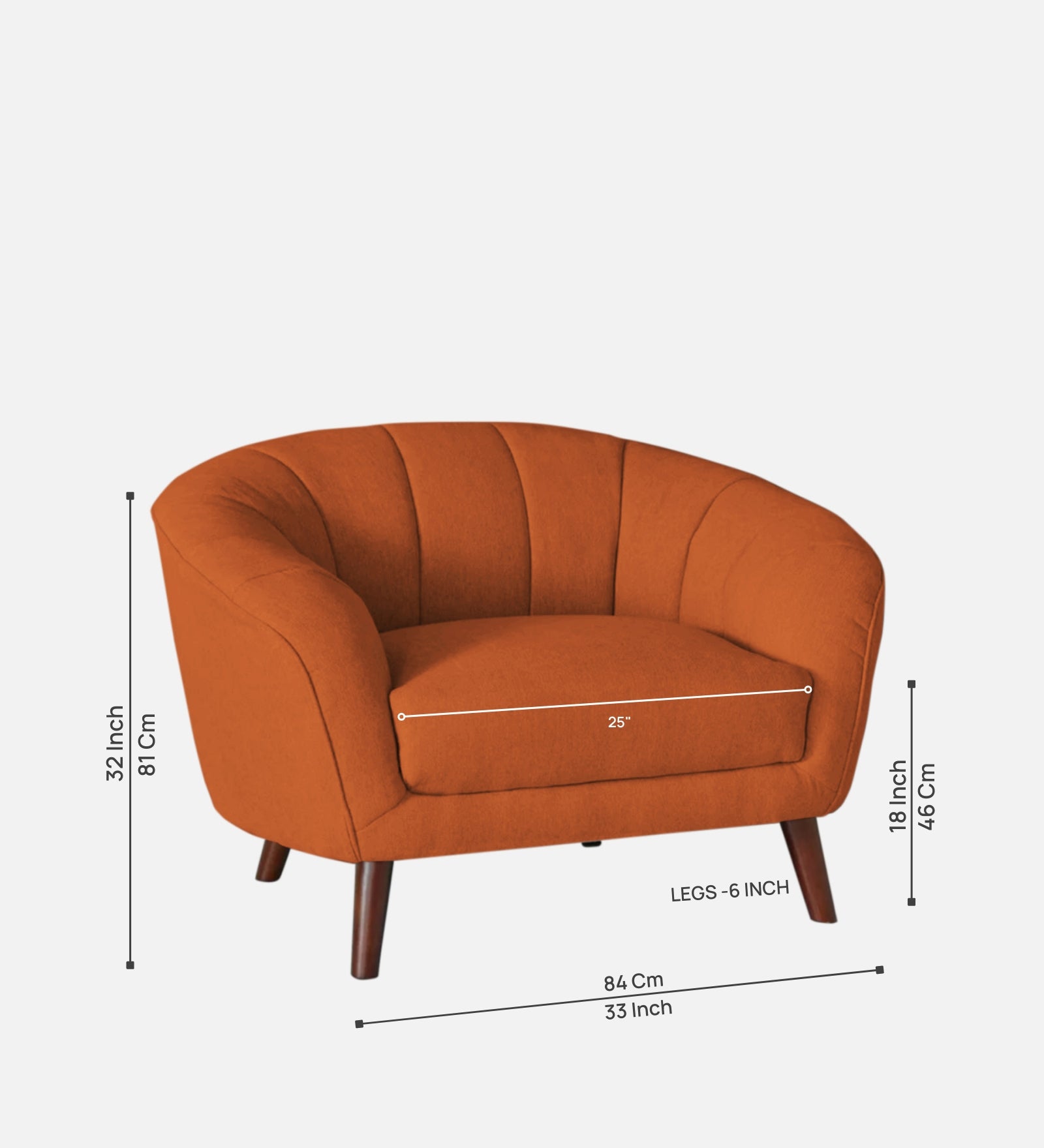 Benjamin Fabric 1 Seater Sofa In Vivid Orange Colour - Febonic Living