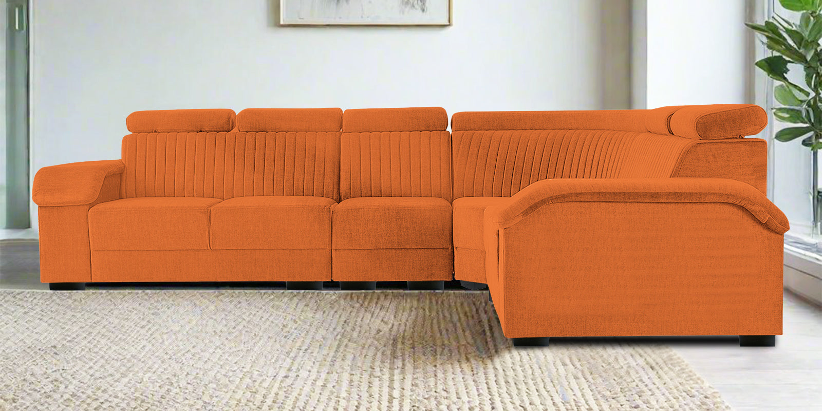 Draco Fabric 6 Seater Corner Sofa In Vivid Orange Colour - Febonic Living