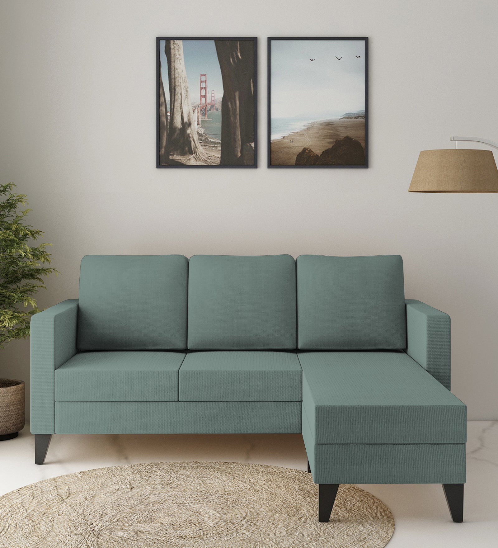 Nori Fabric LHS Sectional Sofa (2+Lounger) In Suka Blue Colour - Febonic Living