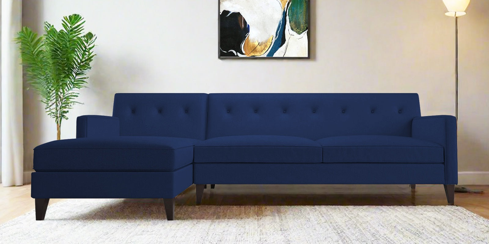 Miller Fabric RHS Sectional Sofa (3+Lounger) In Royal Blue Colour - Febonic Living
