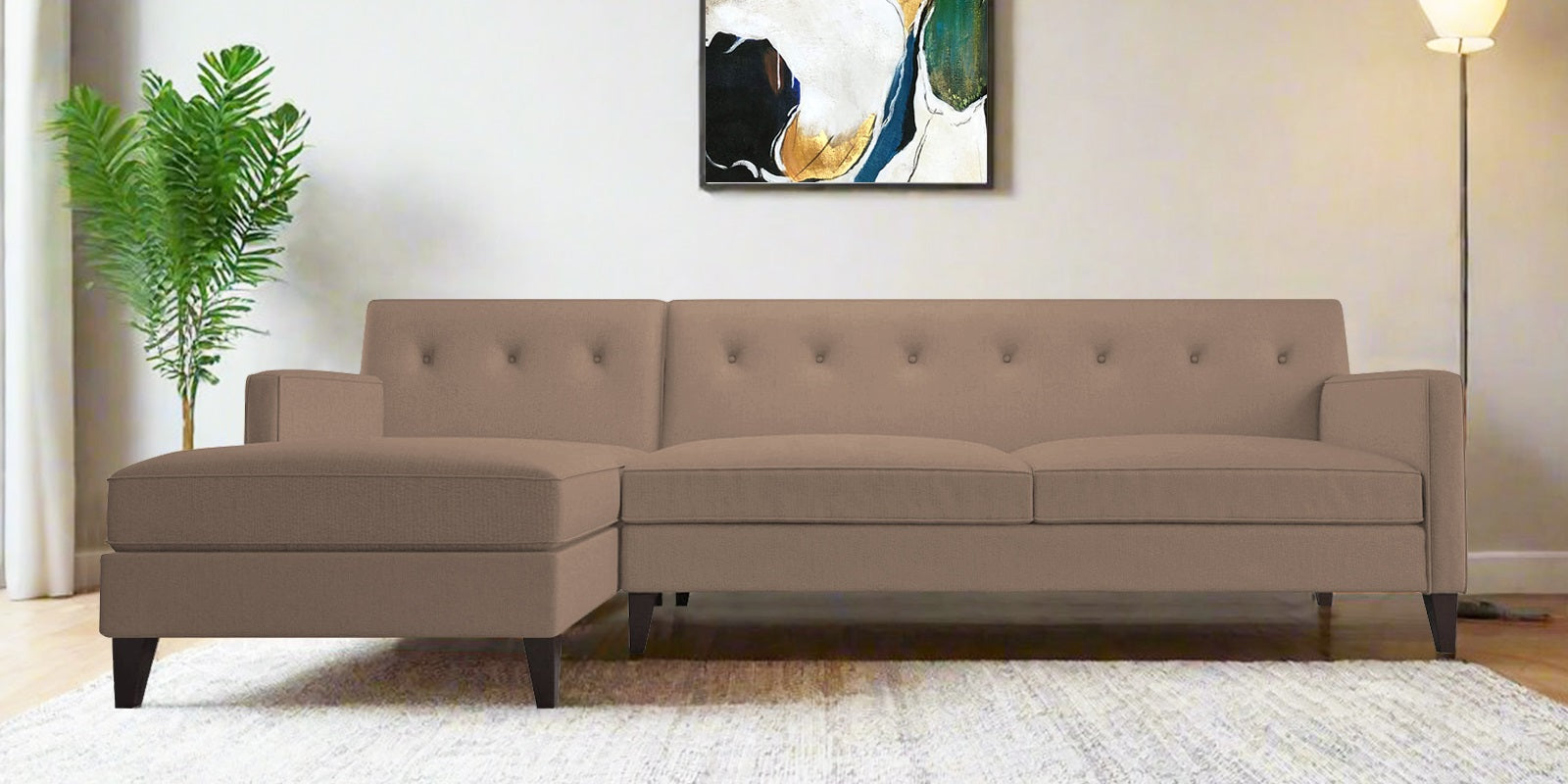 Miller Fabric RHS Sectional Sofa (3+Lounger) In Cookie Beige Colour - Febonic Living