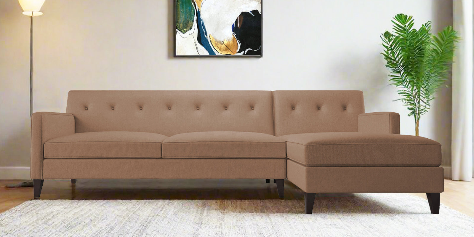 Miller Fabric LHS Sectional Sofa (3+Lounger) In Cosmic Beige Colour - Febonic Living