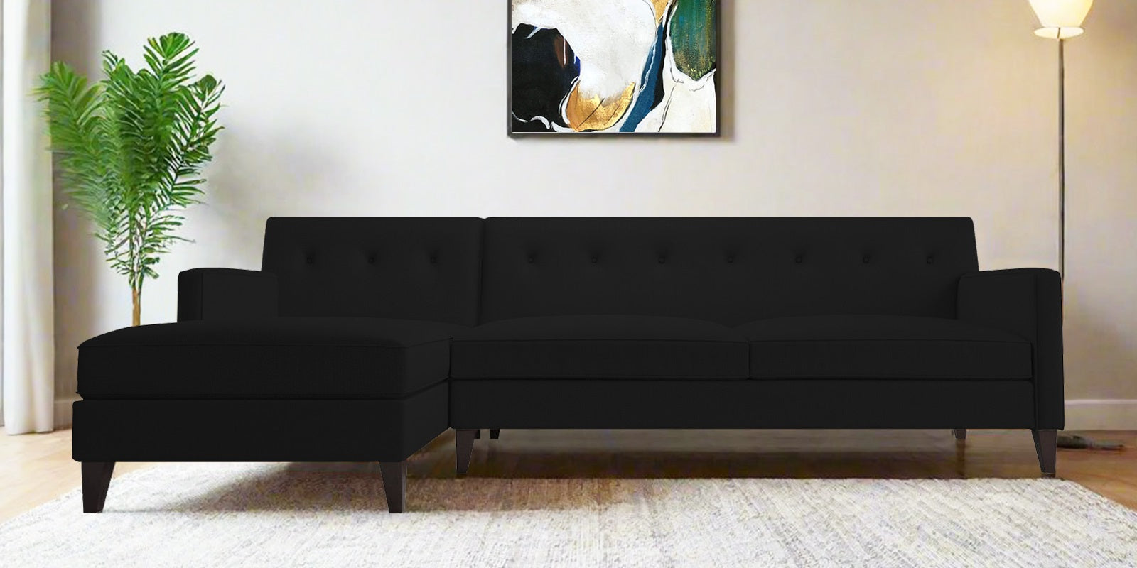 Miller Fabric RHS Sectional Sofa (3+Lounger) In Zed Black Colour - Febonic Living
