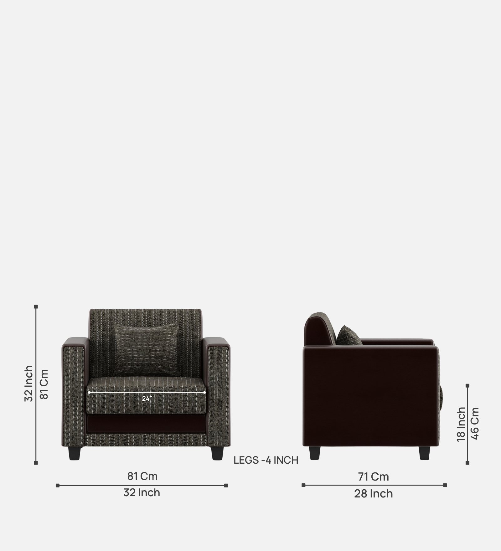 Juno Fabric 1 Seater Sofa In  Lama Brown Colour - Febonic Living