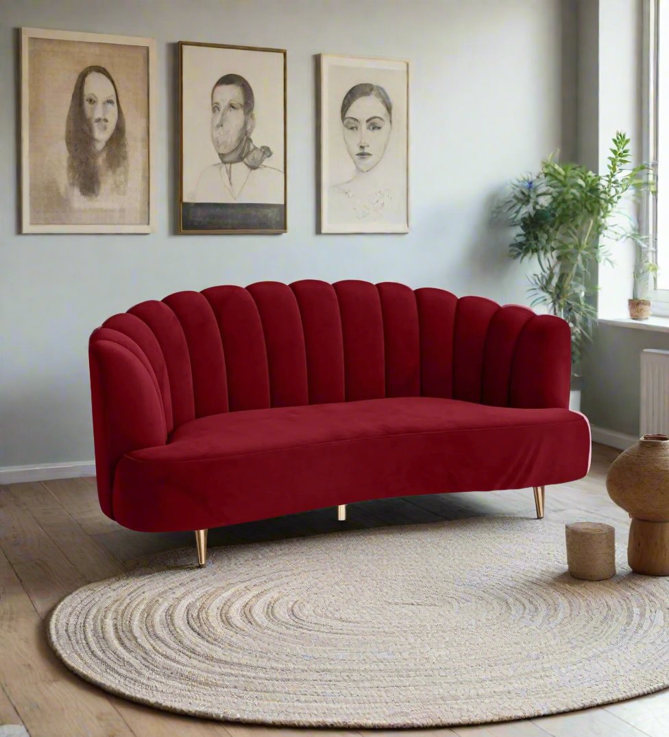 Elena Velvet 3 Seater Sofa In Cherry Red Colour - Febonic Living