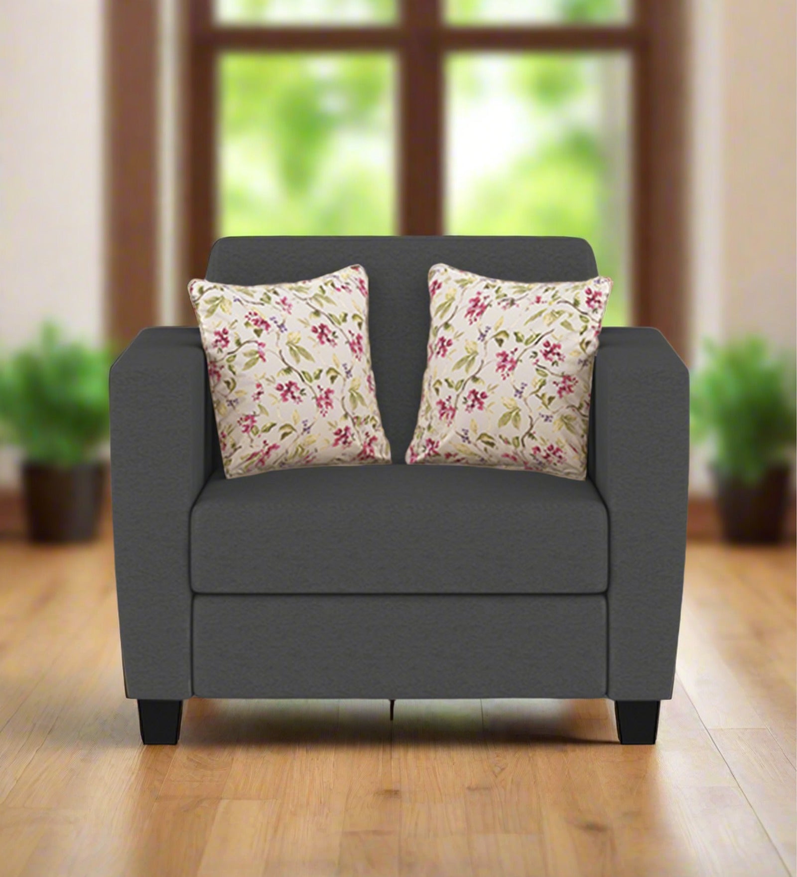 Gozi Fabric 1 Seater Sofa In Maba Grey Colour - Febonic Living