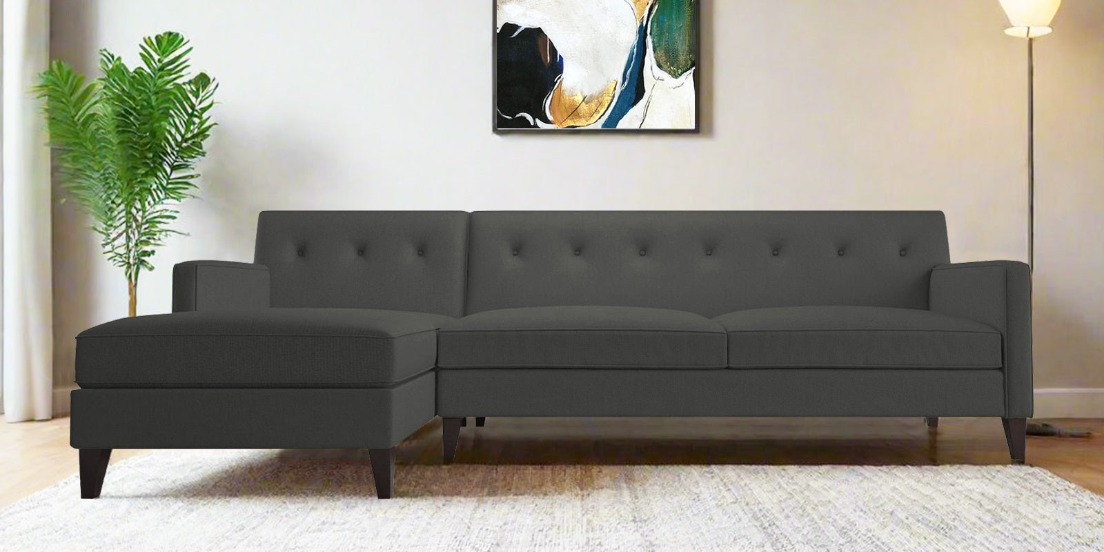 Miller Fabric RHS Sectional Sofa (3+Lounger) In Charcoal Grey Colour - Febonic Living