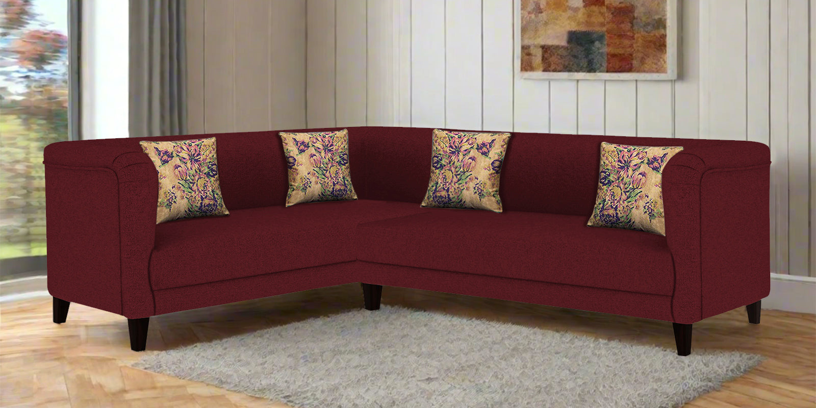 Niki Fabric Corner Sofa In Blood Maroon Colour - Febonic Living