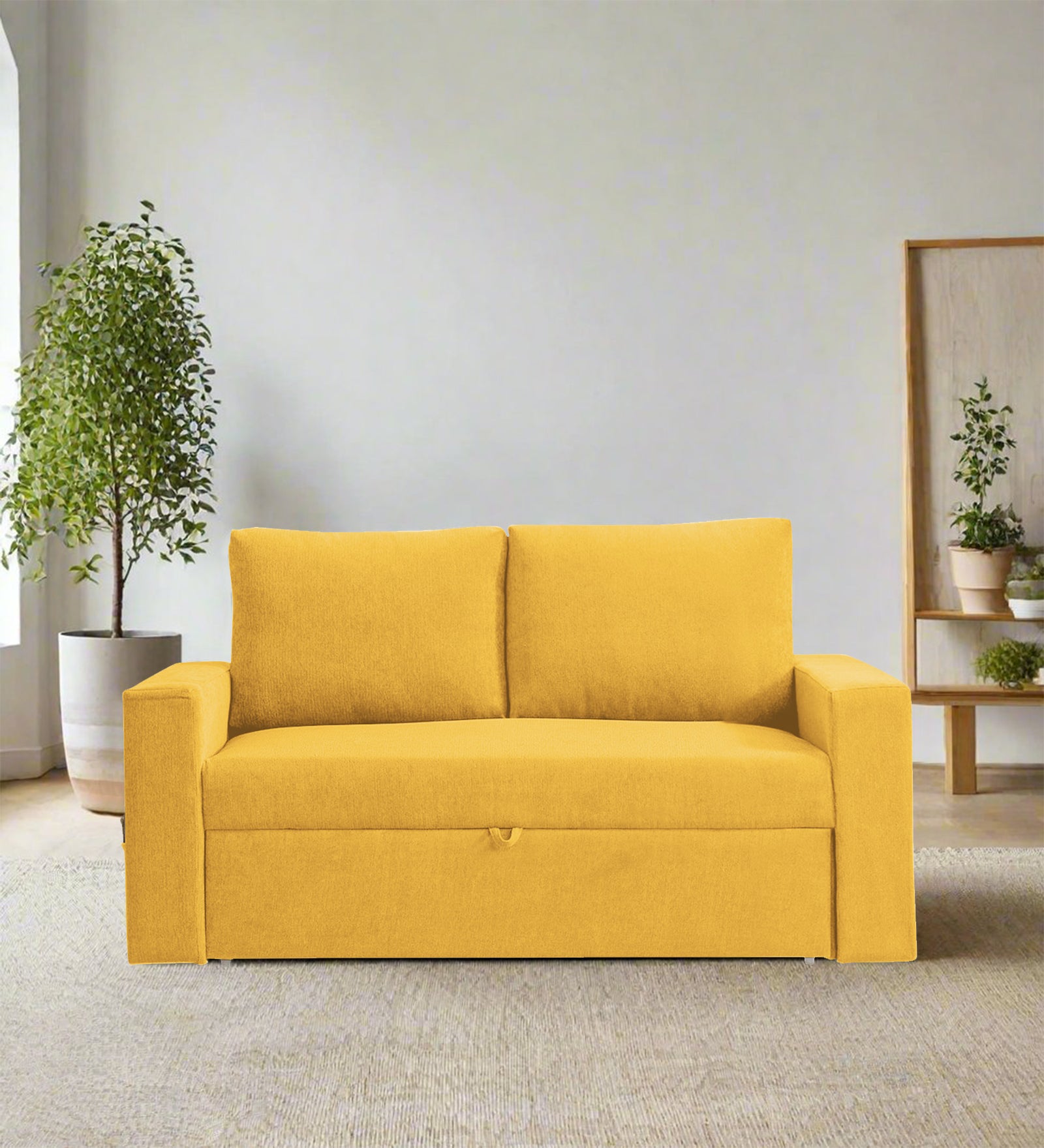 Kara Fabric 2 Seater Pull Out Sofa Cum Bed In Bold Yellow Colour - Febonic Living