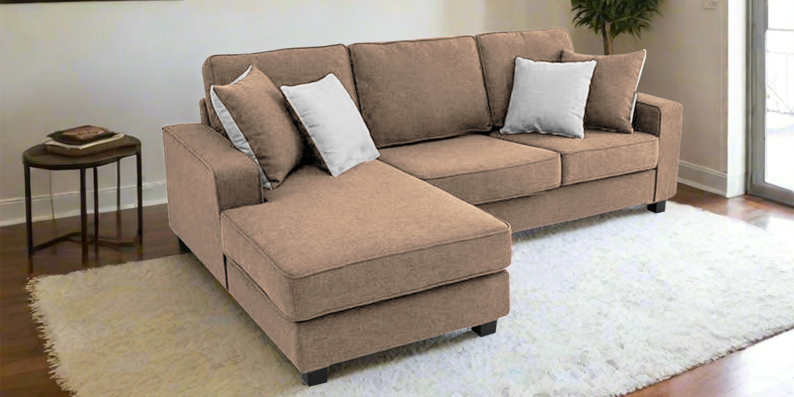 Ladybug Fabric RHS Sectional Sofa (2+Lounger) In Cookie Beige Colour - Febonic Living