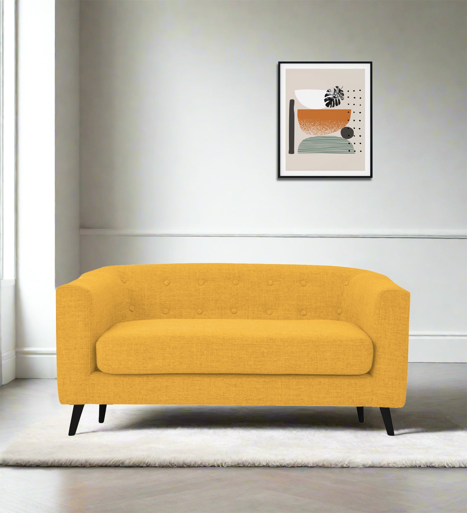 Casper Fabric 2 Seater Sofa In Bold Yellow Colour - Febonic Living