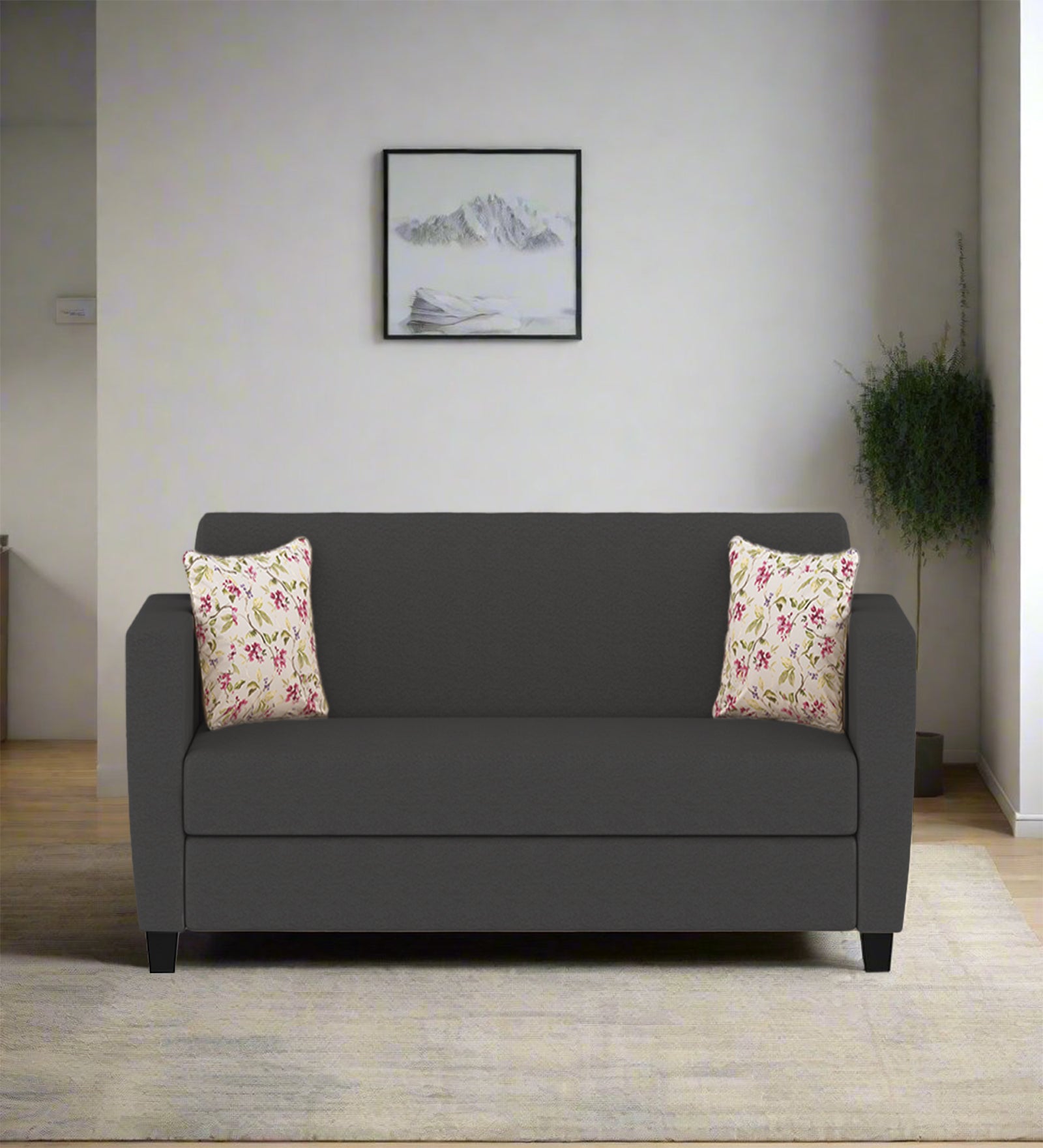 Gozi Fabric 2 Seater Sofa In Charcoal Grey Colour - Febonic Living